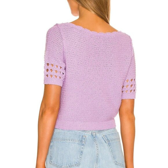 Free People Bree Cropped Pullover Purple Short Sleeve Sweater XS NWT Revolve - Picture 7 of 11